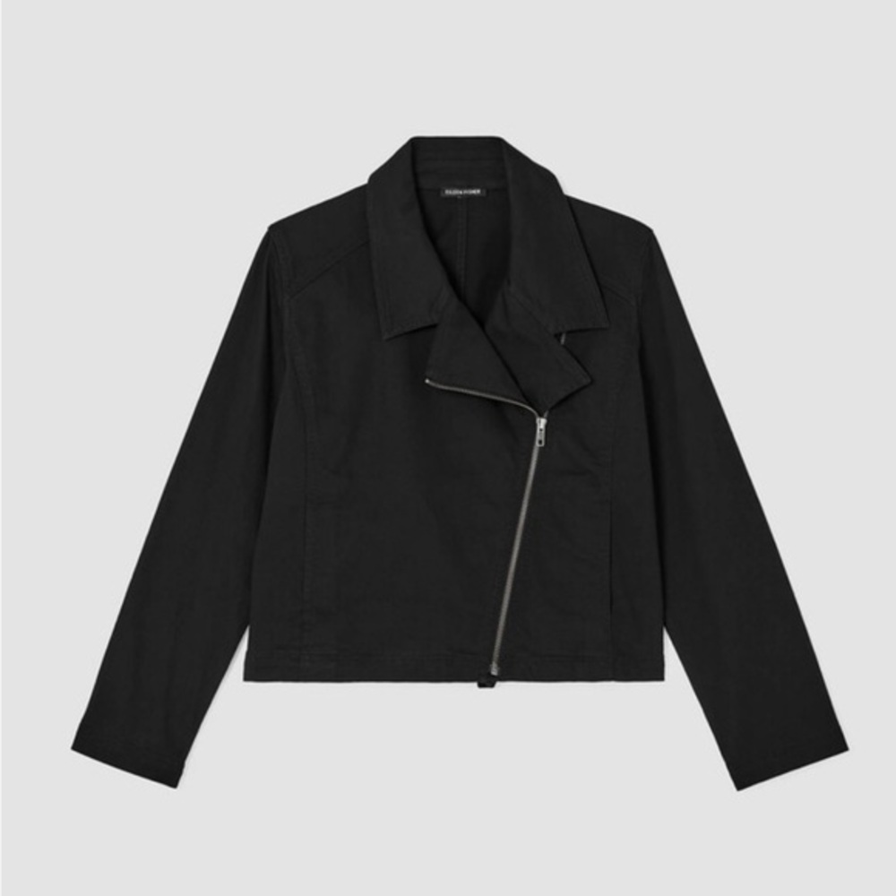 Eileen Fisher Organic Cotton Denim Notch Collar Cropped Jacket
